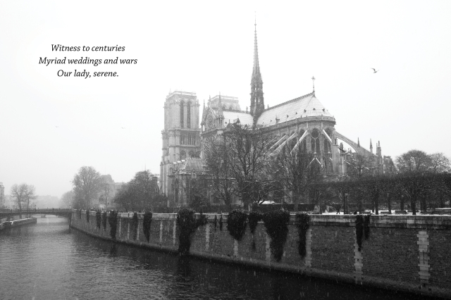 Haiku Notre Dame snowing